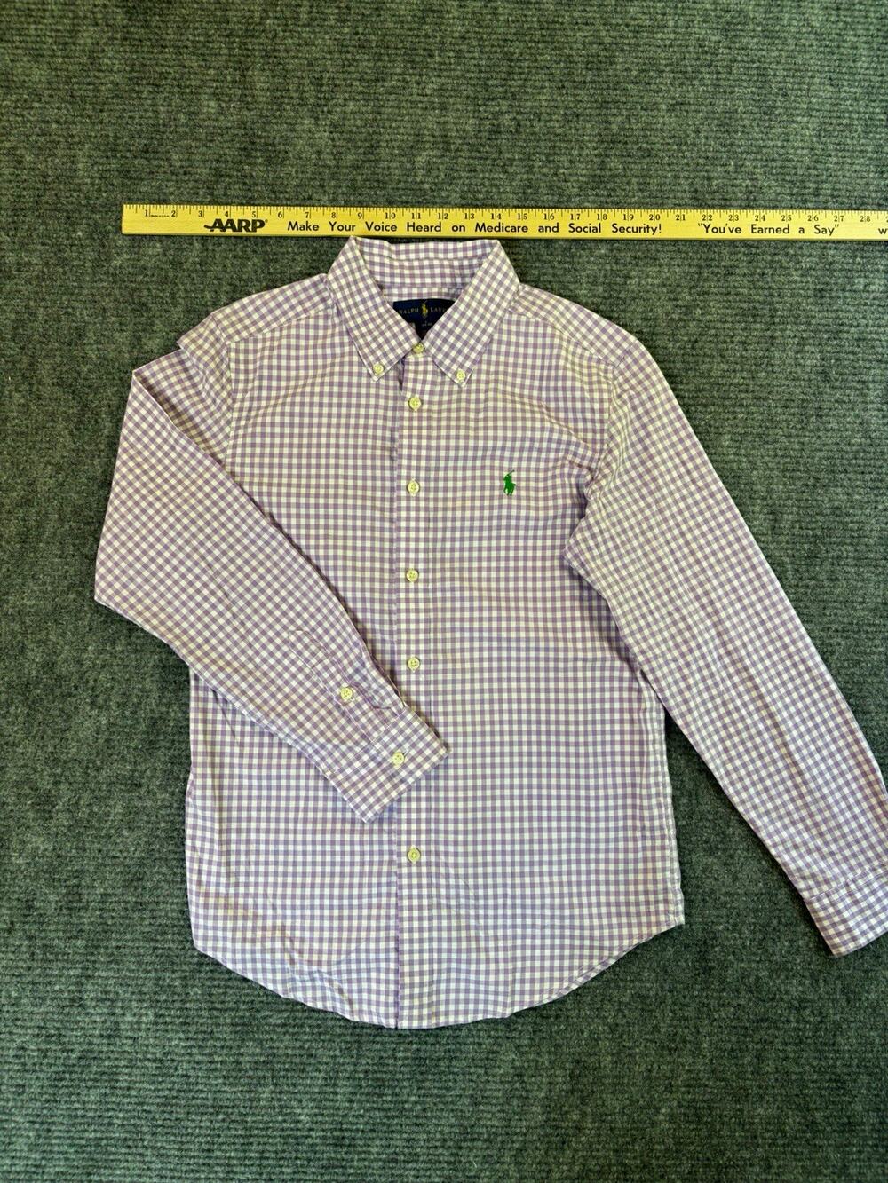Men’s L Ralph Lauren Purple/White Check Woven Long Sleeve Button-Down Shirt